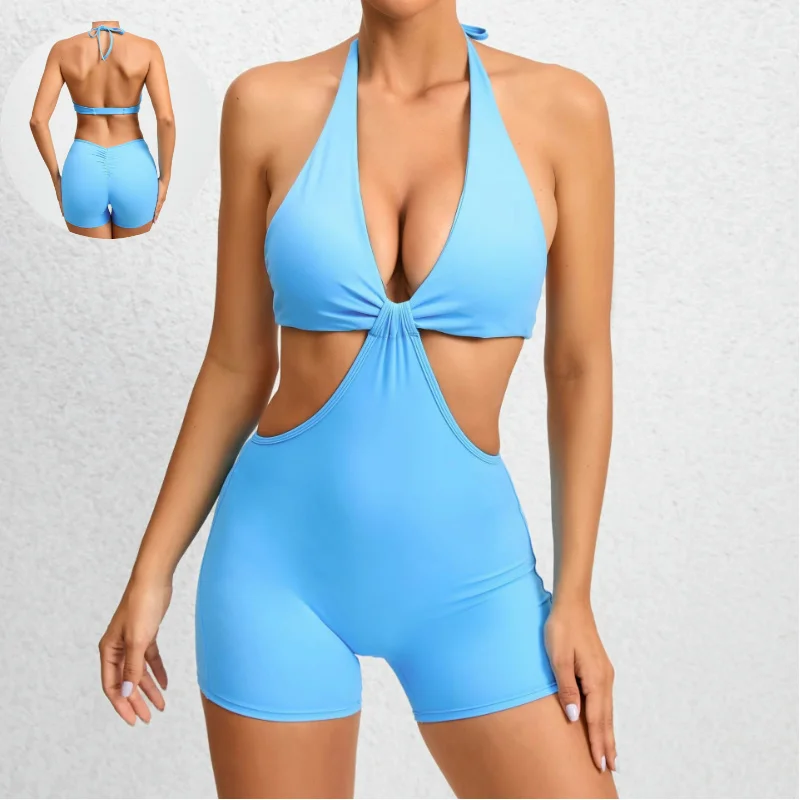 European and American sexy Yoga Jumpsuit Workout Short Rompers Sleeveless Stretch Lightweight Fitness One Piece Jumpsuit