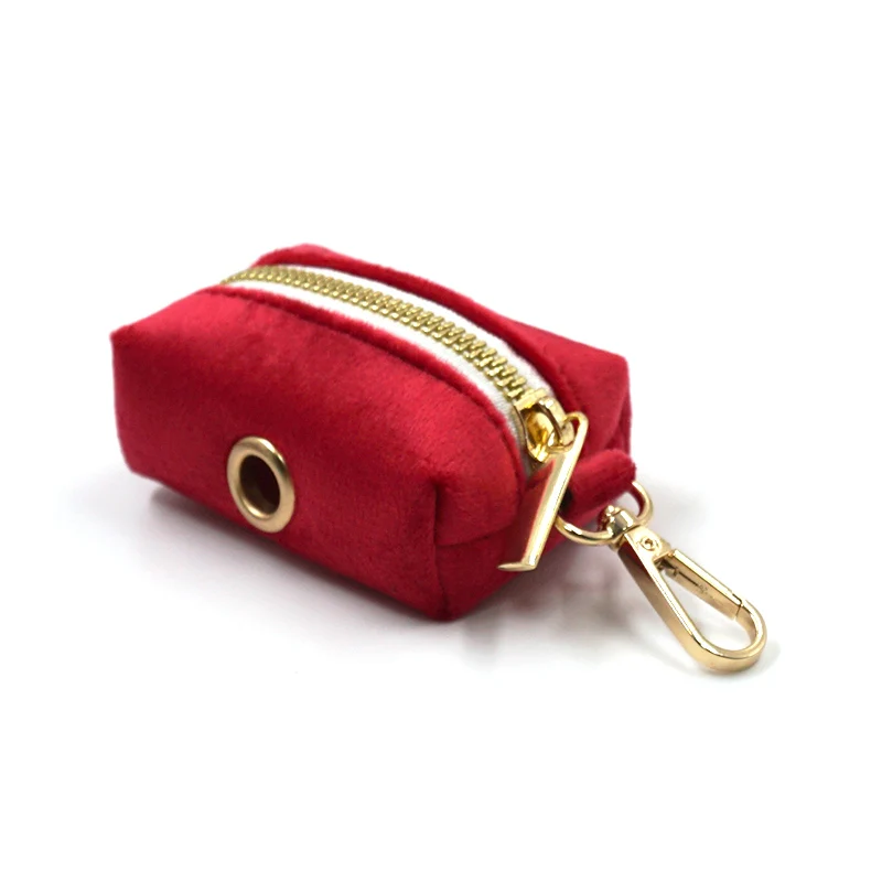 New Arrival Red Velvet Dog Collar and Leash Poop Bag Holder Puppies Accessories - Image 6