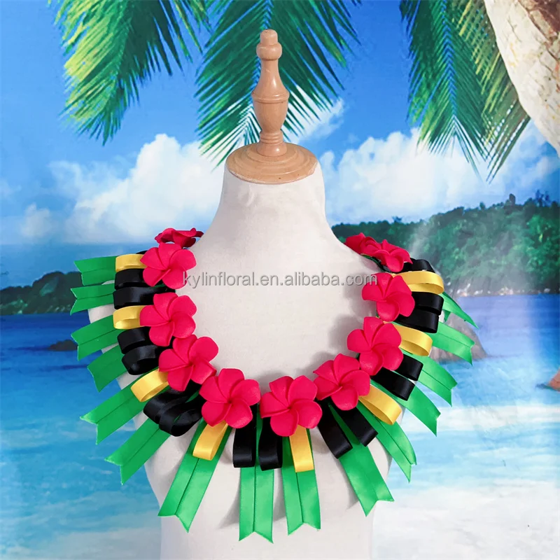 Wholesale Graduation Necklace Hawaii Flower Leis Ribbon & Foam Plumeria