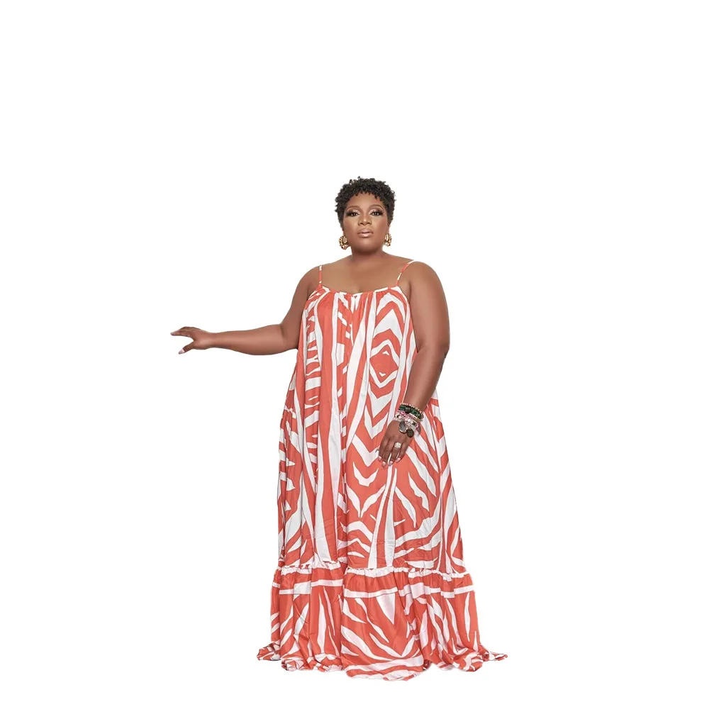 Fashion Design Summer Plus Size 4XL 3XL 2XL XL Dresses Woman Printed Maxi Sling Dress