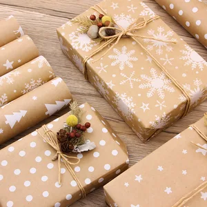 New Arrival Large-Sized Snowflake Polka Dot Pattern Kraft Paper Roll Christmas Gift Packaging White Snowflake Polka Dot Pattern