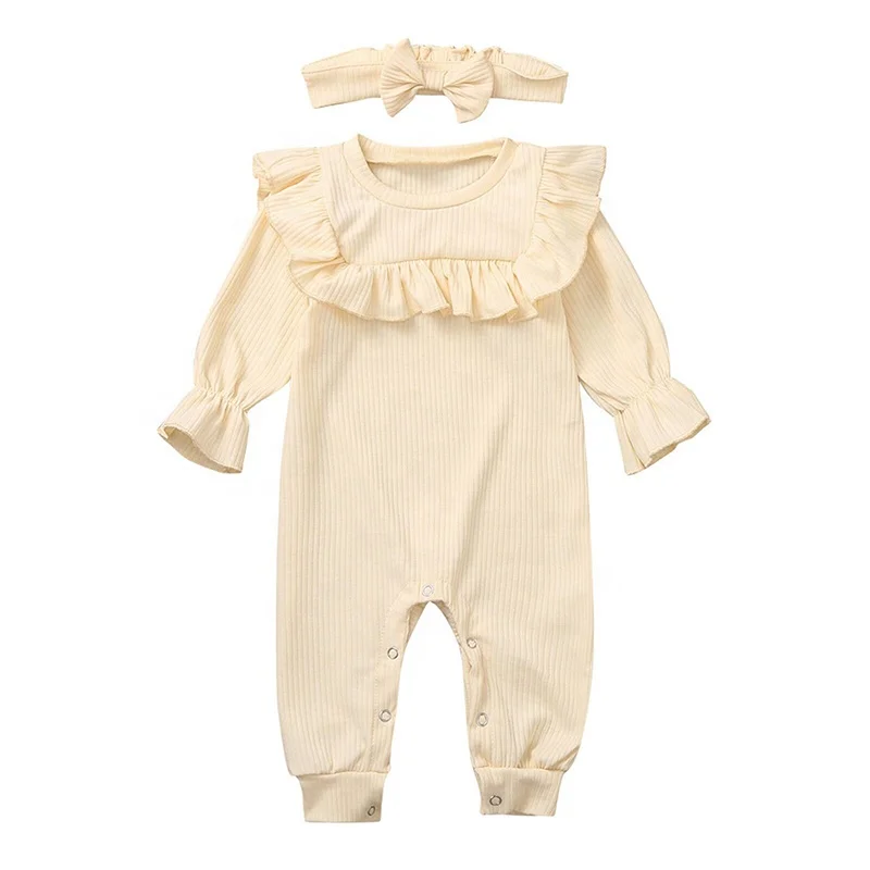 Baby Solid Color Flounce Crawling Suit - fgq3085