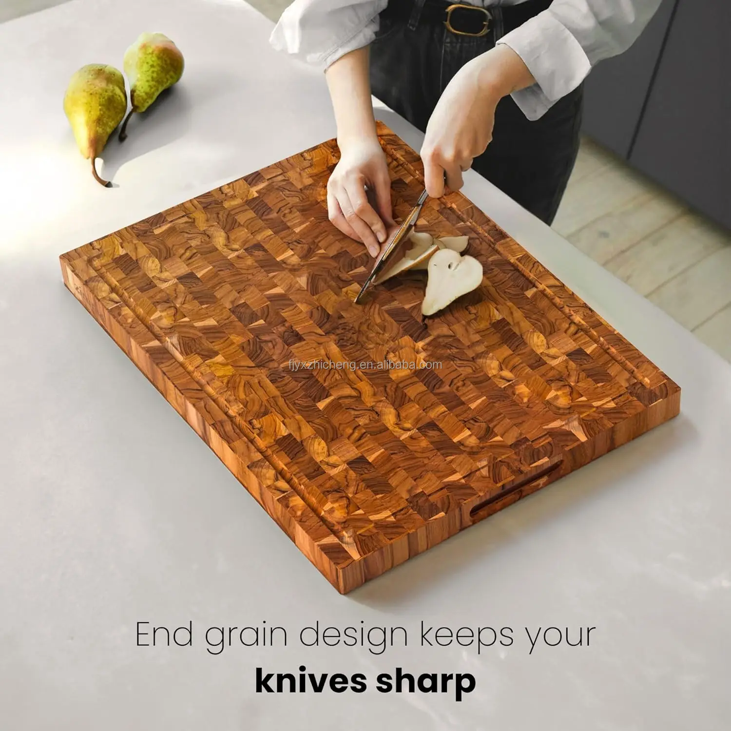product wood end grain cutting board end grain butcher block with juice groove  handle premium kitchen prep board chopping block-1