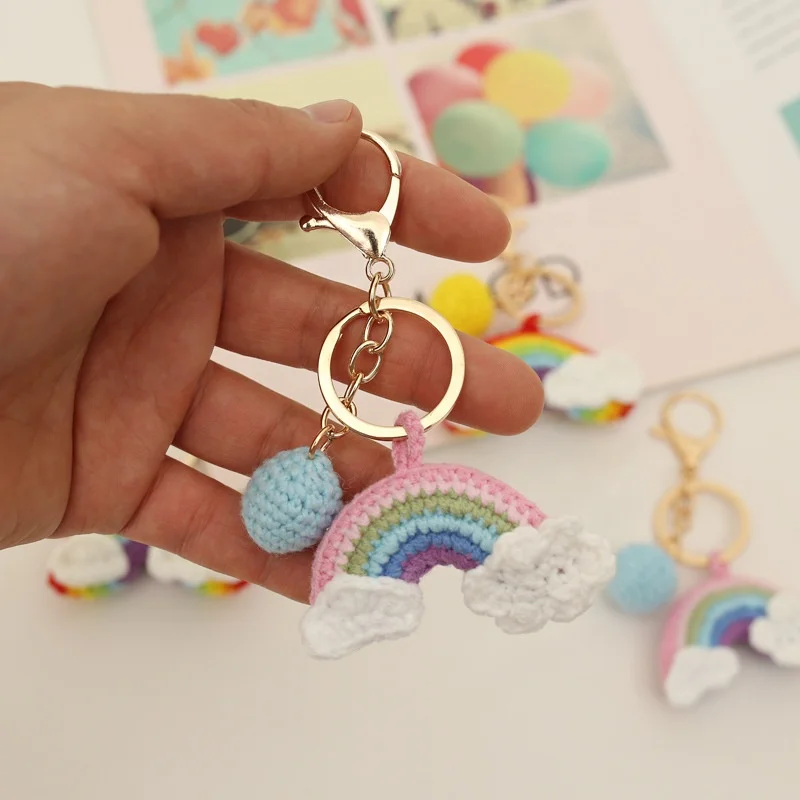Fashion Handmade Knitted Rainbow Key Ring Crocheted Keychain Amigurumi Key  Ring Bag Accessories