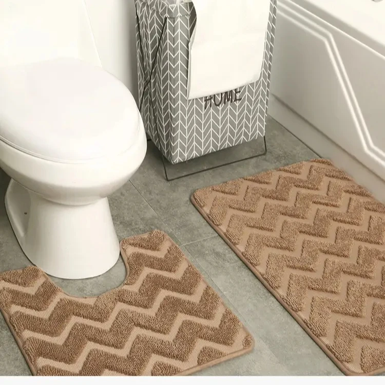 100% Polyester Household Door Mat Set - Absorbent, Non-Slip Bathroom and Kitchen Floor Mats, Two-Piece Toilet Rug Set for Enhanced Traction and Cleanliness