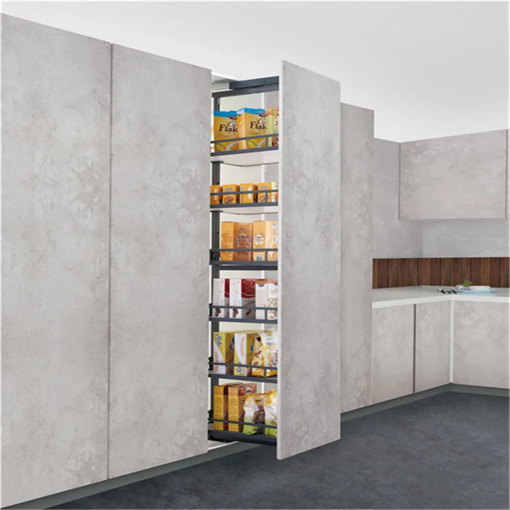 Tall Kitchen Cabinet Organizer with Pull-Out Sliding Basket Stainless Steel Metal Iron Storage Unit for Cabinet Organization