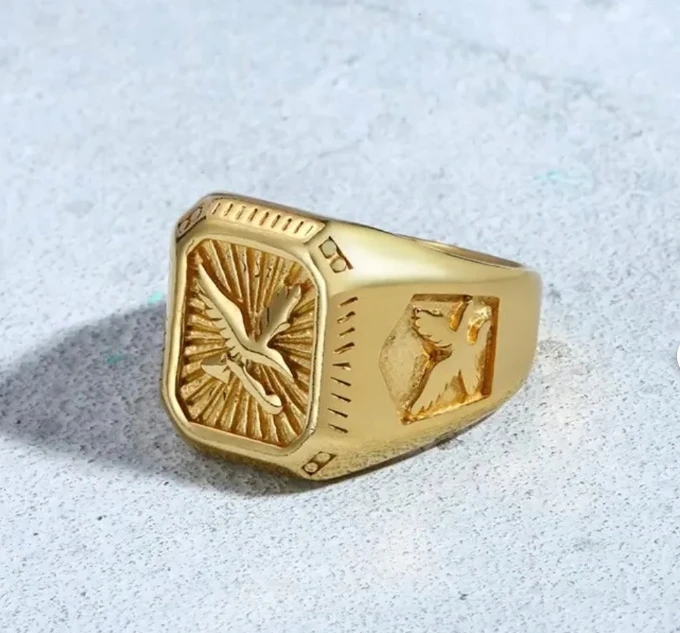 Chunky Bald Eagle Signet Ring for Men Gold Plated or Silver Color Bird Stamp Ring Stainless Steel Hawk Band Jewelry