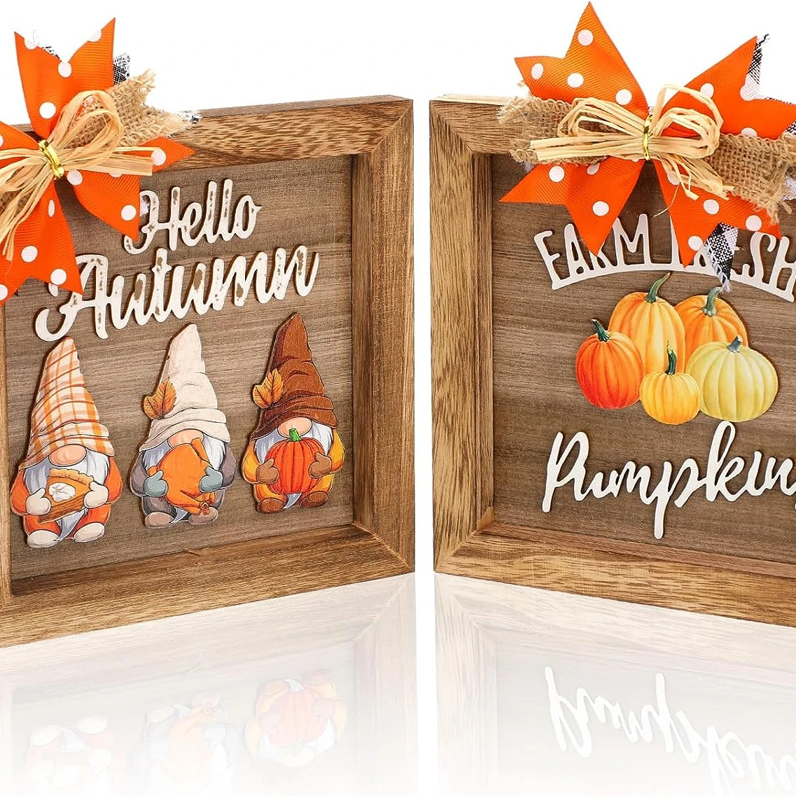 Geetery 2 Pcs Fall Table Decor 3D Thanksgiving Wooden Table Signs Dwarf Pumpkin Decor Thanksgiving Fall Wood Box Sign Hello Pump