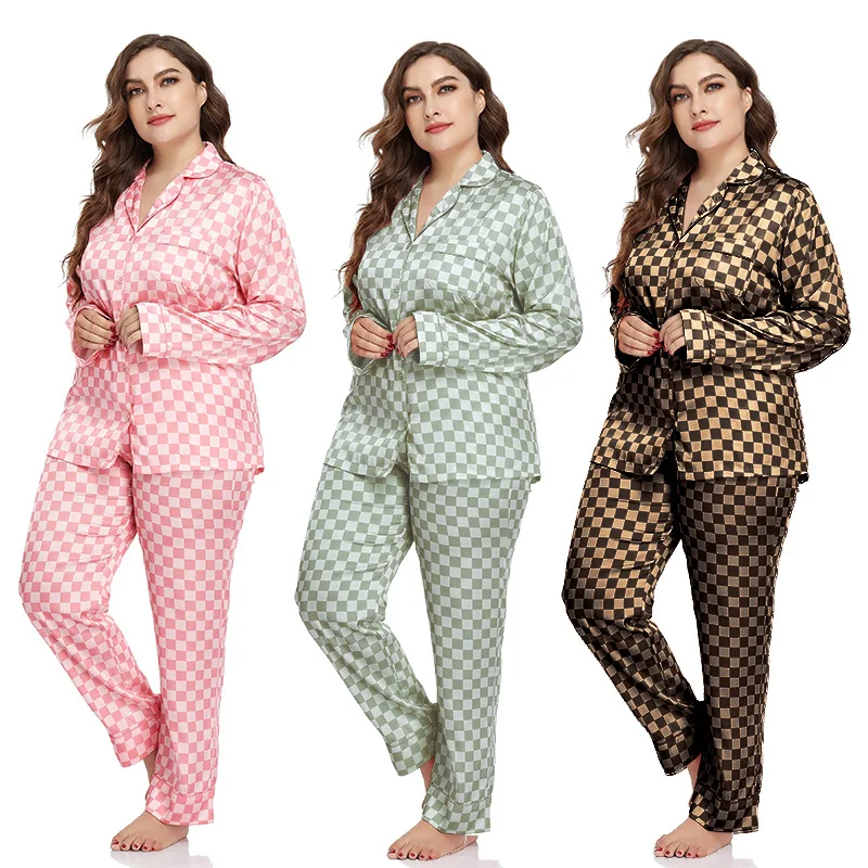 Silk Long Sleeve Pajama Set, Women Two-Piece Sleepwear Set