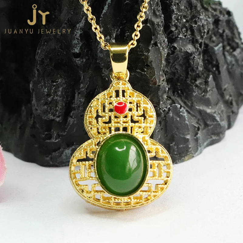 Gourd Shape Jewelry Stone Hetian Jade Pendants Hollow Out Gold Plated  Jasper Pendants Precious Stone Natural Stone Pendants