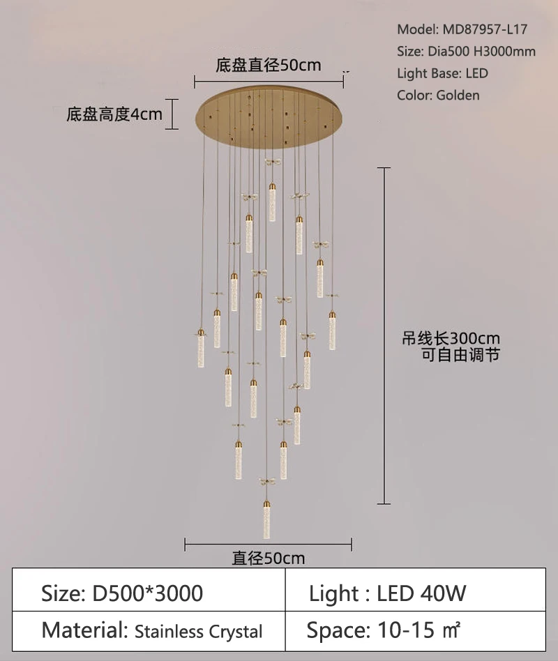 MEEROSEE Lamp Hotel Bedroom Postmodern Linear Pendant Light  Luxury Crystal Chandelier  Led Lights For Home MD87957