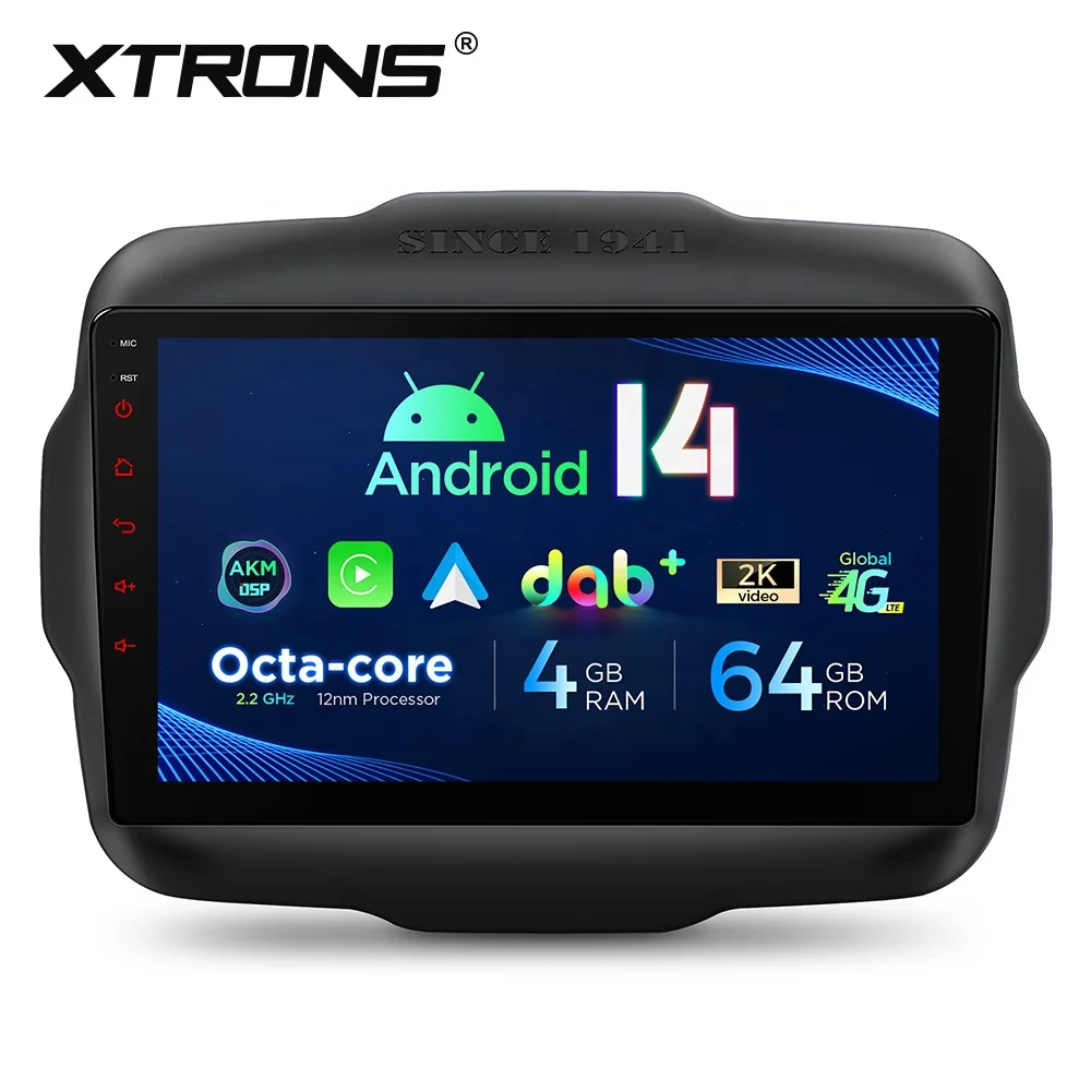 XTRONS 9 Inch 4+64GB for Jeep Renegade Android 14 Car Stereo Multimedia Player Built-in DAB AKM DSP Global 4G IPS Gyroscopes