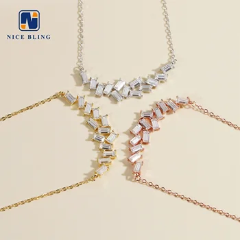 Luxury women necklaces 925 sterling silver jewelry VVS baguette moissanite chains fashionable ladies's dainty necklaces