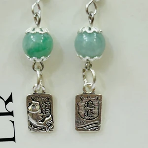 S925 Sterling Silver Lucky Earrings, Jade Green Round Bead Earrings, Fashionable and Trendy Long Earrings