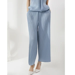 2025 Latest Miyake Pleated Trousers Ladies Casual Style Long Trousers Fashion Loose Wide Leg High Waist Straight Pants