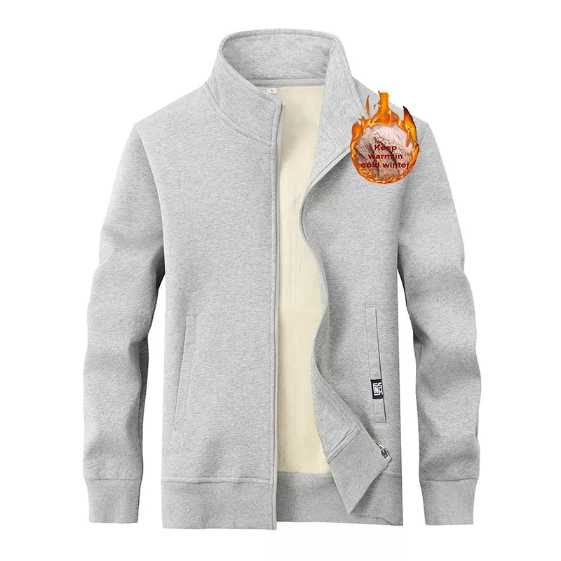 High Quality Winter Jacket Custom Embroidery Logo Outwear Men Jacket Warm Stand Collar Plus Size Men Fleece Coat Jacket