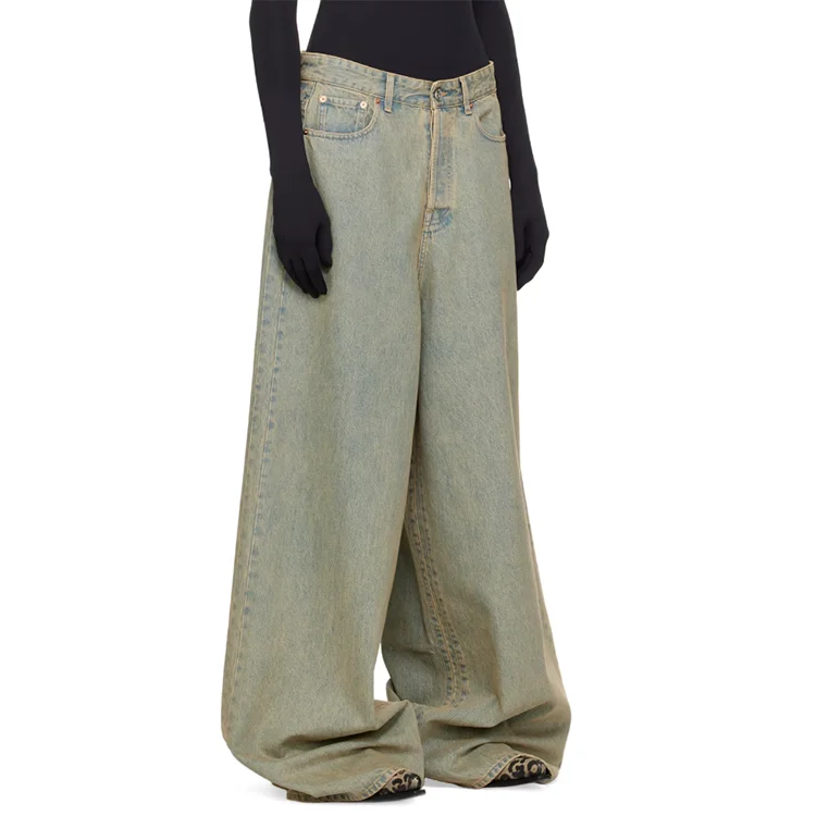 Custom Big Shape 100% Cotton Distressing Vintage Washing Baggy Jeans for Men