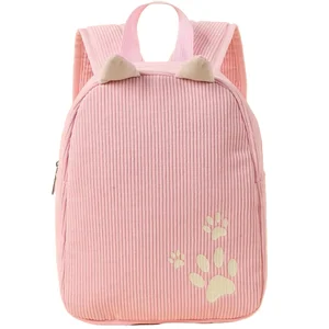 custom logo Hot-Selling Waterproof Dog Paw Print Cartoon Pattern Unisex Kindergarten School Backpack with Zipper Closure Corduroy Material