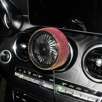 Mini Auto Portable Air Cool Air Vent Car Fans Vehicle New Cool Car Gadgets Accessories With Atmosphere Led Light Car Fans