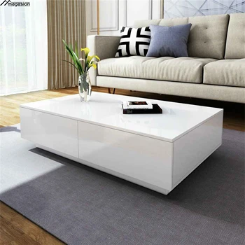 Wholesale wooden tea table with big storage modern led set for living room furniture decoration