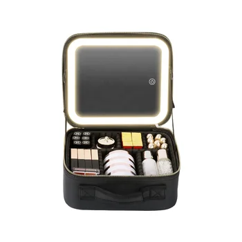 2024 New Smart LED Makeup Bag With Mirror Large Capacity Professional Waterproof PU Leather Travel Cosmetic Case