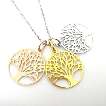 Stainless Steel Tree Of Life Pendant Joyas Necklace Chakra Sacred Geometry Jewelry 18k Gold Plated Family Tree of Life Necklaces
