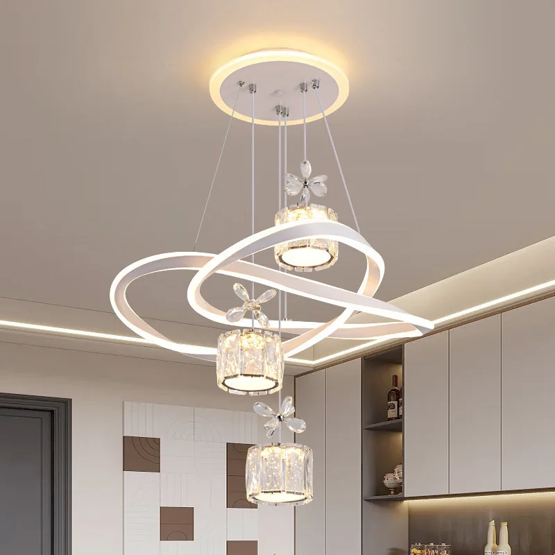 Hot Selling Kitchen Island Flowers Shade Linear Luxury Led Pendant Light Restaurant Bars Modern K9 Crystal Chandelier