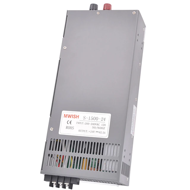 MWISH S-1500-24 switching power supply 12V 24V 36V 48V LED Driver 30A 40A 60A 120A high power 1500W industrial transformer SMPS