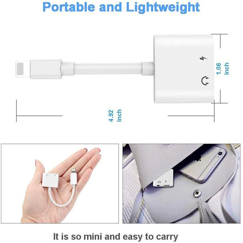2 In 1 Audio Adapter Charging Earphone Cable For iPhone 11 12 Pro Max xXS Aux Jack Headset Lighting 3.5mm To Headphone Splitter