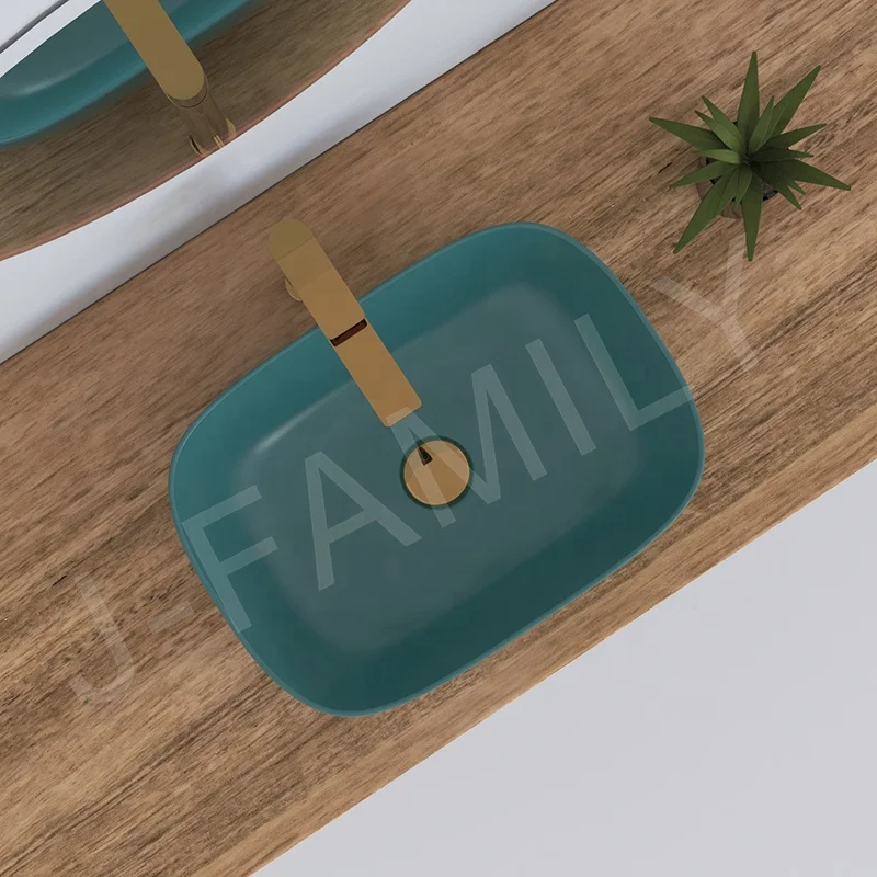 Basin Sink with Sea Blue Color Design  Ceramic Wash Hand Basin Color Bathroom Sink