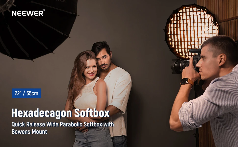 NEEWER 55cm Parabolische Softbox – Snel Opzetbaar, Met Diffusers En Honingraat, Voor Bowens-lampen
