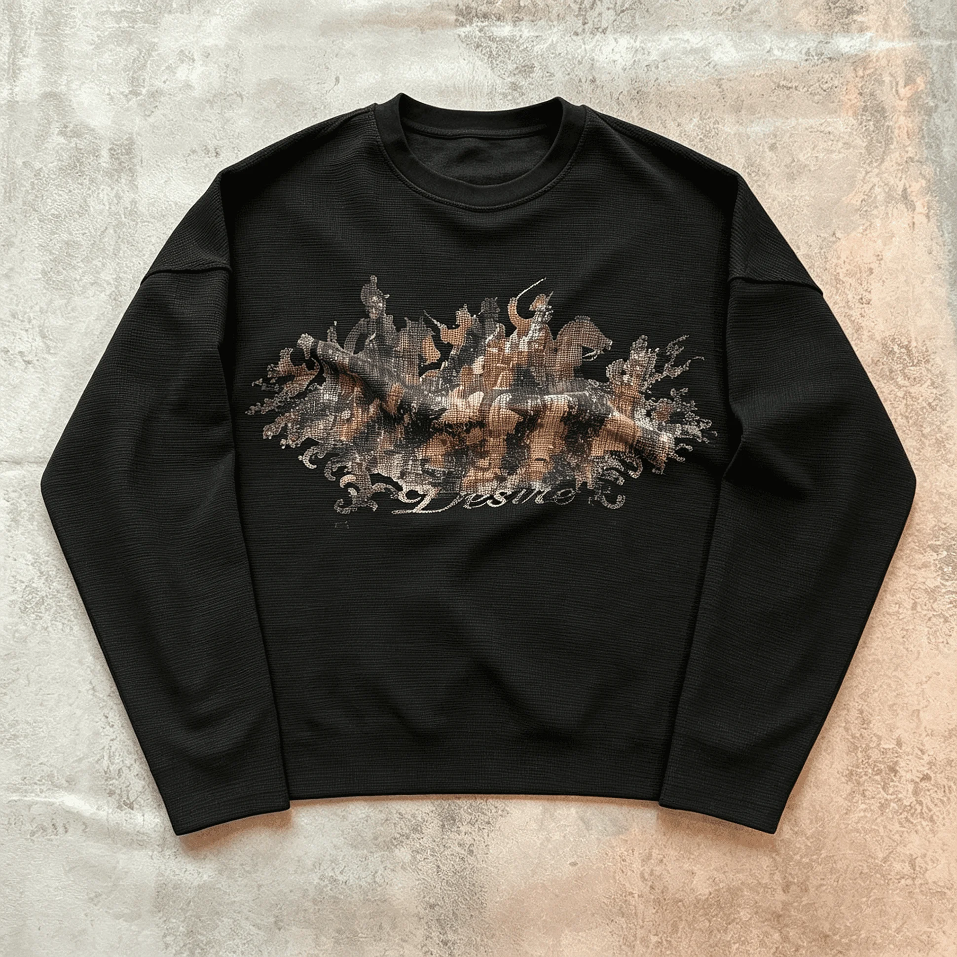 Custom Heavyweight Waffle Cotton Cropped Fit Retro Graphic Print Casual Long Sleeve T Shirt Men gallery 7