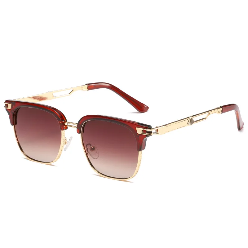 Shop Stylish Cool Golden Square Pilot Half Frame Sunglasses 2024