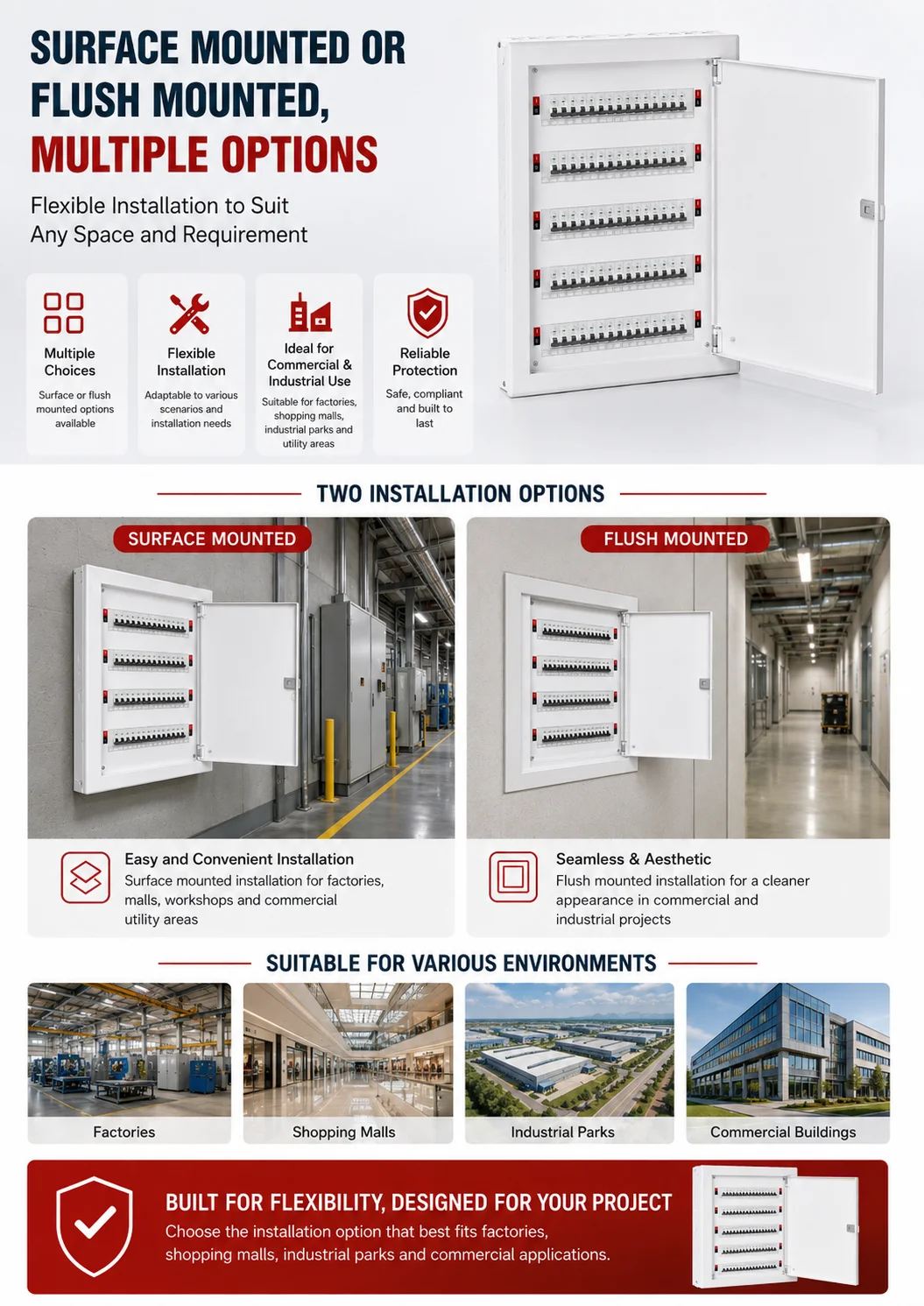 surface mounted switchboard installation environment and application