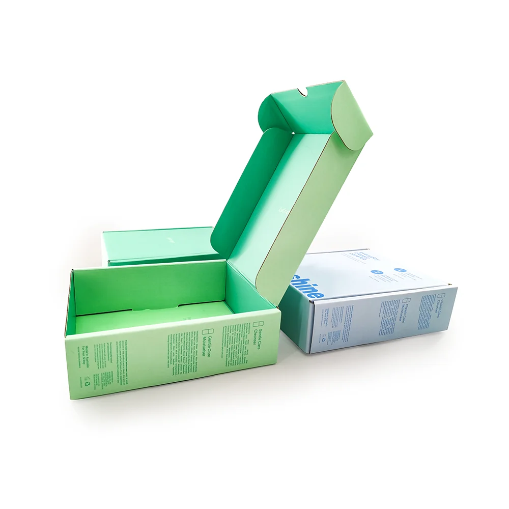 Wholesale Custom Logo Design Small Shallow Green Color 5x5x4  8x8x8 E Flute Corrugated Paper Cardboard Package Shipping Boxes
