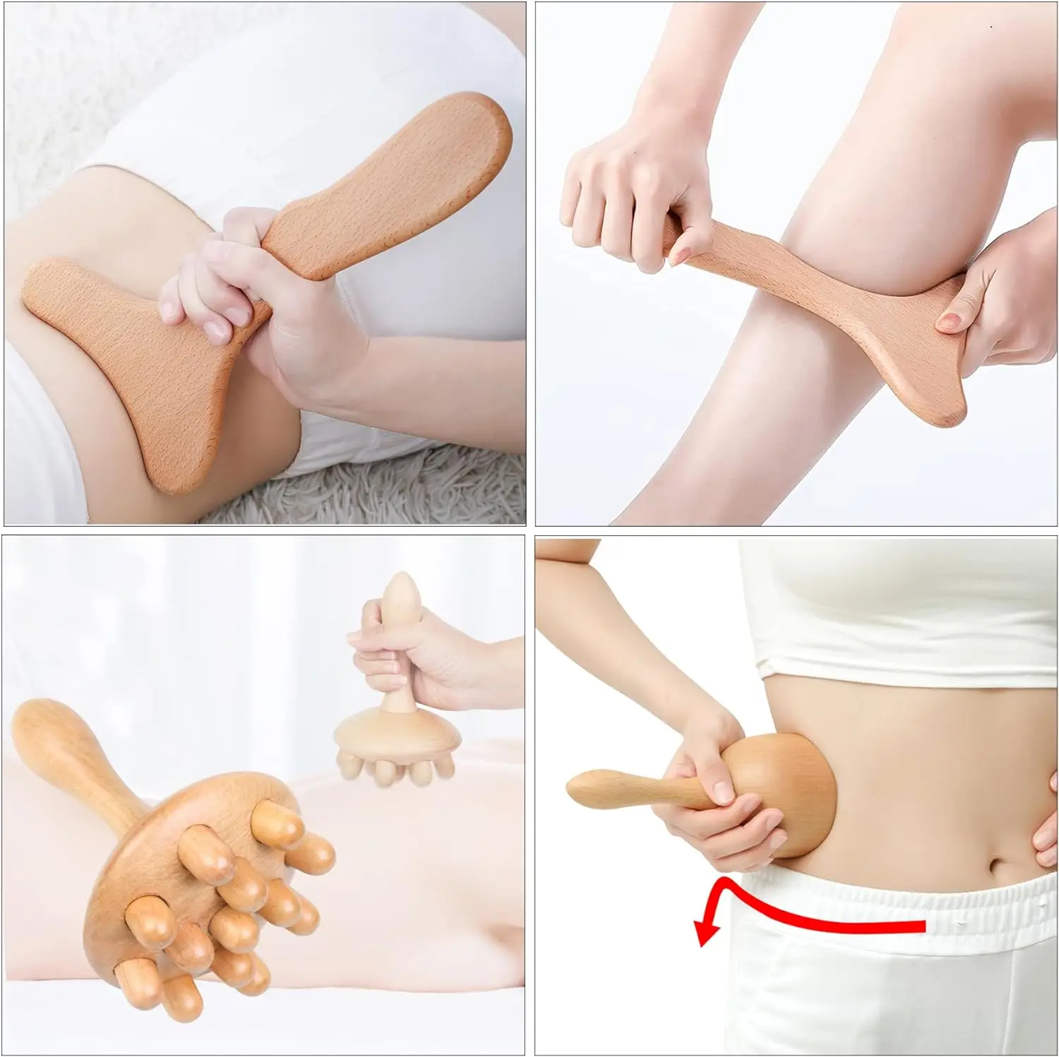 5pcs木材疗法按摩工具淋巴引流按摩器抗脂肪筋膜按摩滚轮缓解全身肌肉疼痛