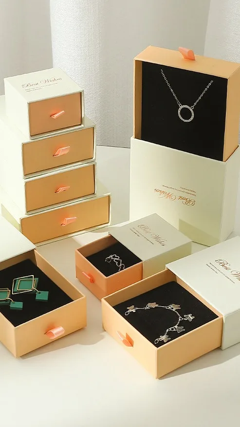 Custom Logo Drawer Sliding Rigid Cardboard Paper Jewellery Bag And Box ...