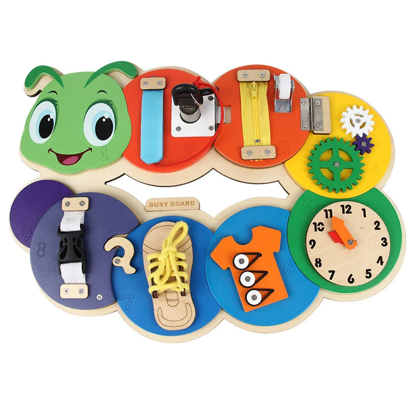 2023 Holzspielzeug Andere Spielzeuge & Hobbys Aktivität Pädagogisches Montessori Raupen Design Sensorisches Beschäftigt Brett für Kleinkinder