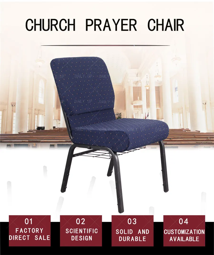 Upholstered Church Pray Chair With Armrests Metal Frame Theater Chair With Customization Logo Padded Auditorium Chair