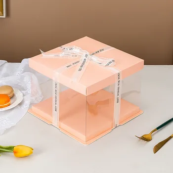 8X8X5 6Inch Cylindrical Transparent Cup Packaging Christmas Small Tall Cake Carton Box With Sliding Lid
