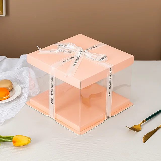 8X8X5 6Inch Cylindrical Transparent Cup Packaging Christmas Small Tall Cake Carton Box With Sliding Lid
