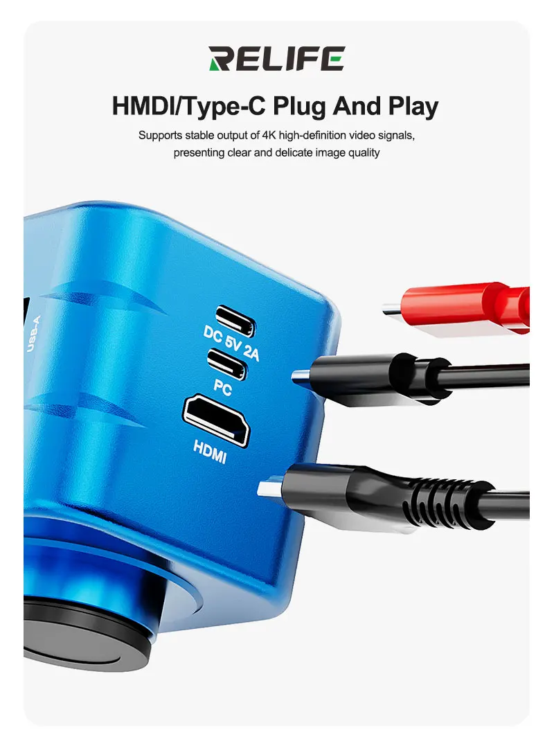 RELIFE MC2 Multimètre multifonction Caméra 4K Microscope Caméra industrielle 4K HDMI Double écran Interface C Mesure