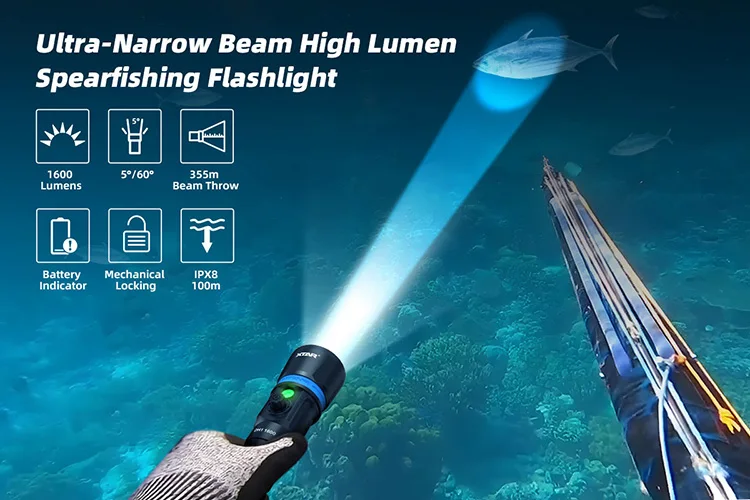 XTAR DH1 1600lm IPX8 355m Long Distance Underwater Hunting Spearfishing Cave Night Diving Torch Lamp Dive Flashlight