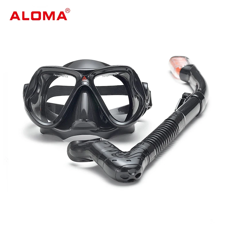 ALOMA anti fog tempered glass silicone mask free diving gear goggles snorkeling mask and snorkel set