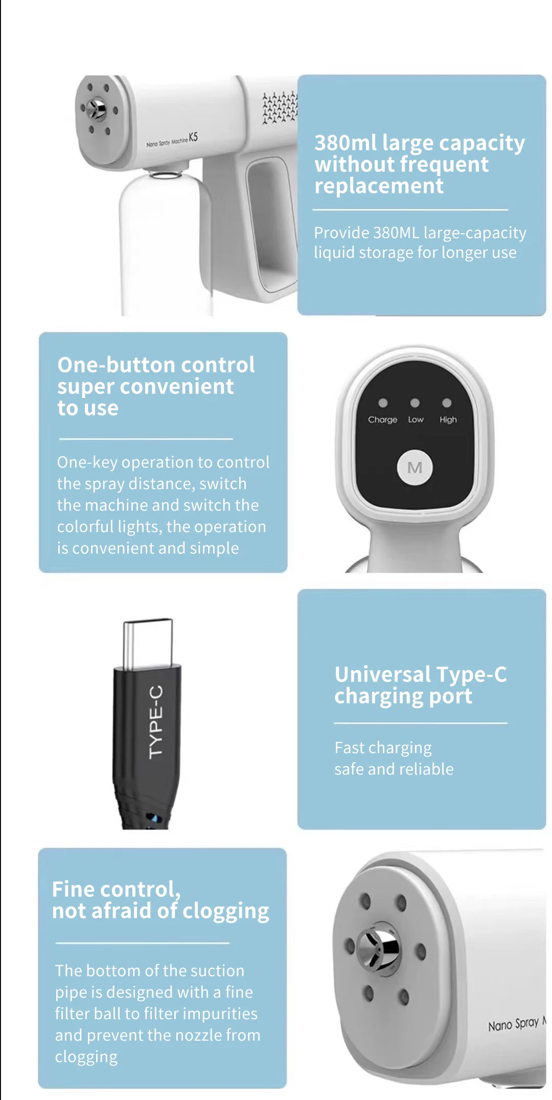 Handheld Wireless Rechargeable Atomizer Large Capacity Electric Adjustable Nozzle Air Freshener Sprayer Fogger Machine for Home