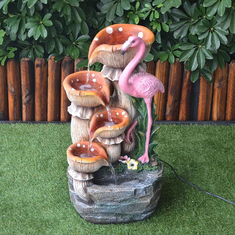 Flamingo Water Fountain With 4 Layer Flower For Home And Outdoor