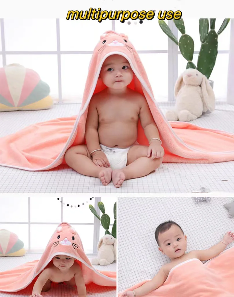 Lovely Coral fleece Cartoon Hooded Kids Bath Towel Ultra Soft Hooded Cover for Baby Toddler Ultra Absorbent Bathrobe Blanket supplier