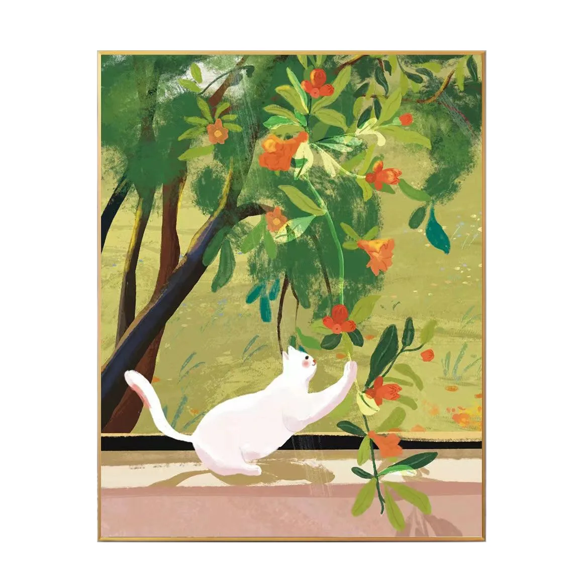 Whimsical Farmhouse Wall Art Canvas Print Orange Orchard Vibrant Green Orange Neutral Tones Living Room Bedroom Home Decor