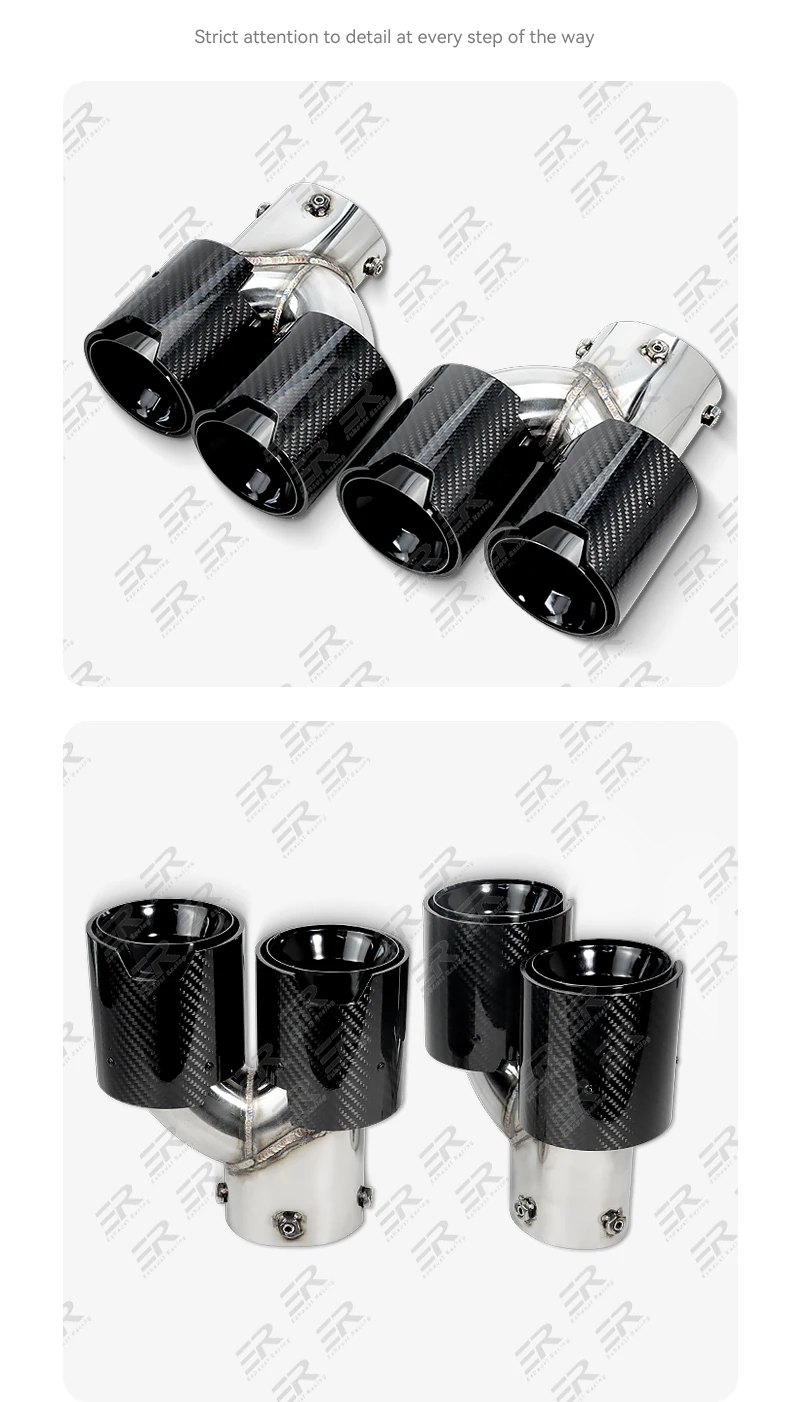 Embouts D'échappement Fibre Carbone Pour BMW G20 M340i, G22, Etc. - Double Sortie Quad, Acier Inox, Effet M, Facile à Clipser