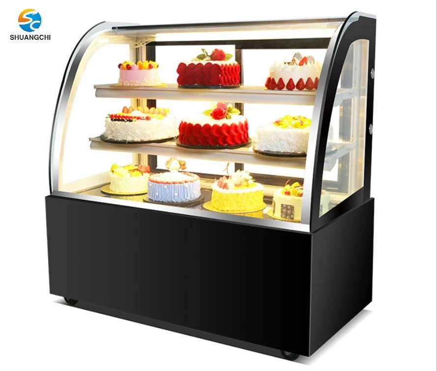 Curved Glass Cake Showcase for Birthday Bakery Display Cooler Cabinet ...